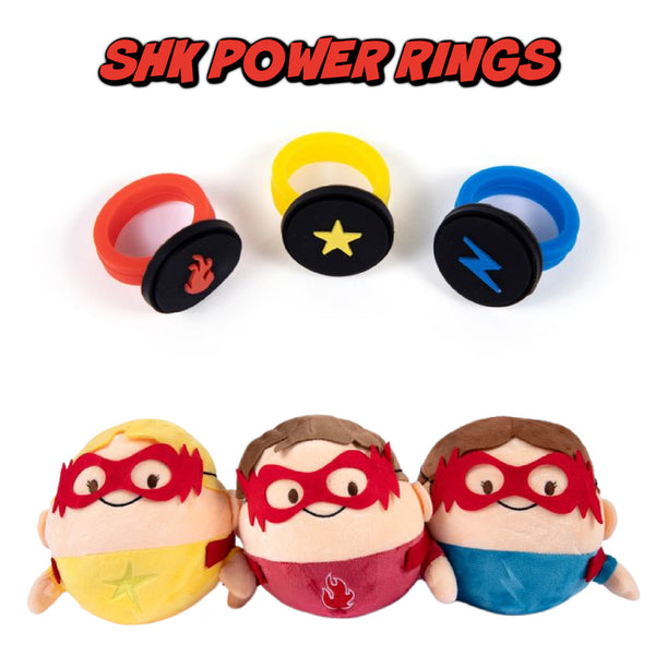 1 Set of 3-pack SHK Power Rings +Plush Buddies from SuperHeroKids
